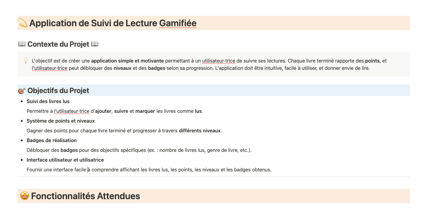 Exemple de spécification de projet - Application de Suivi de Lecture Gamifiée