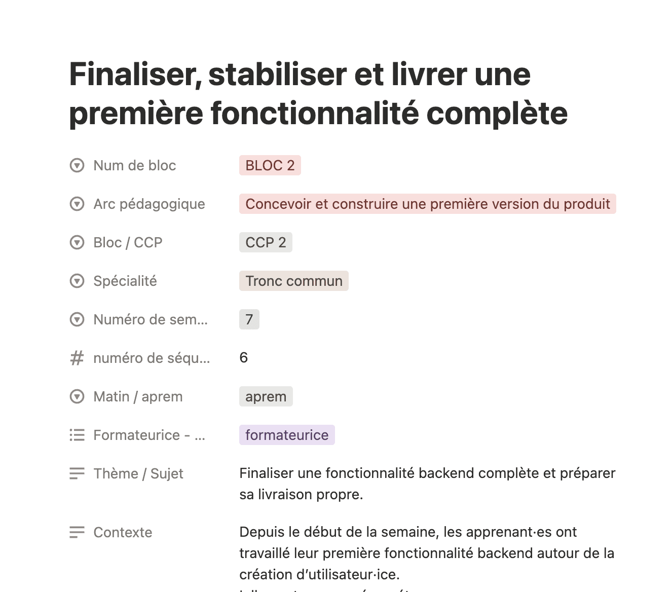 Capture d'écran d'un brief pédagogique détaillant le déroulé d'une demi-journée par tranches de temps