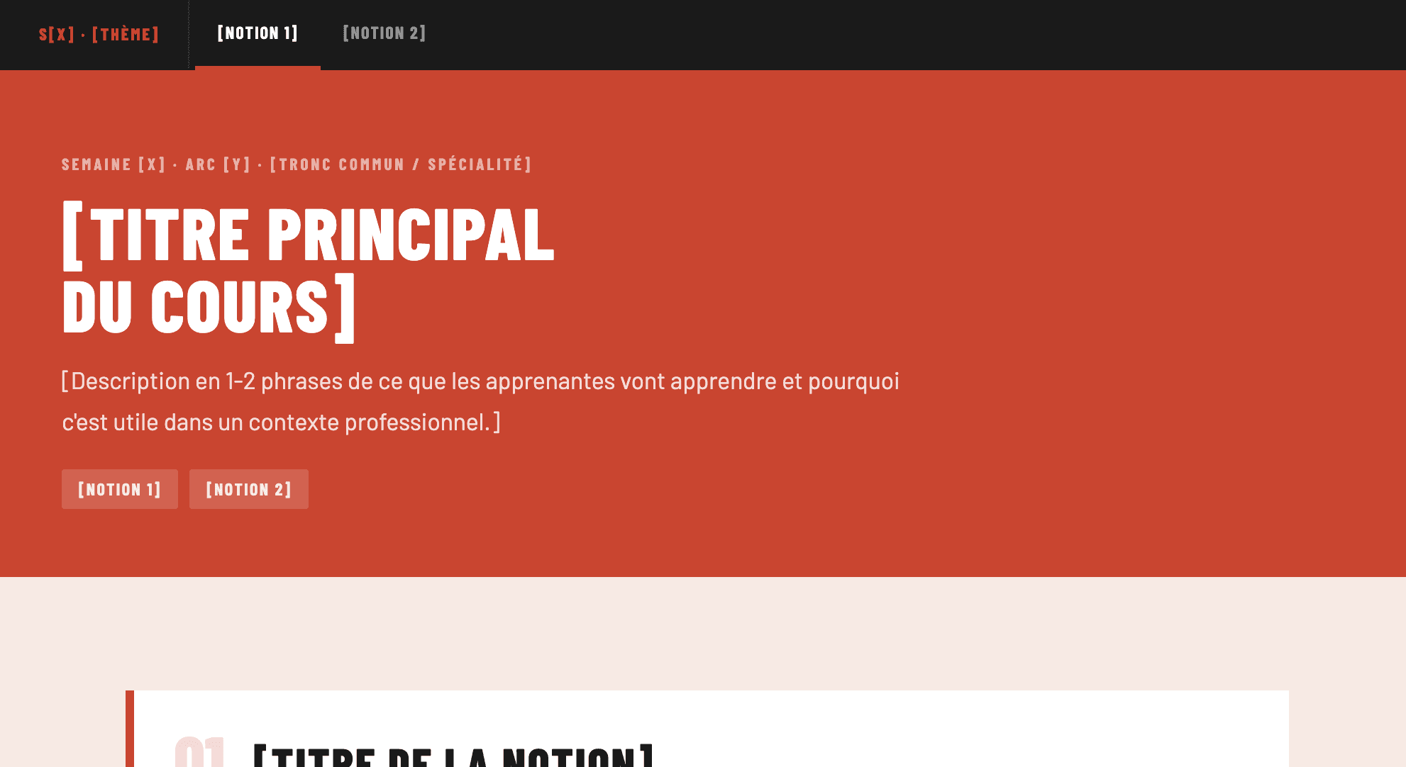 Aperçu d'un template de cours à la charte de l'organisme
