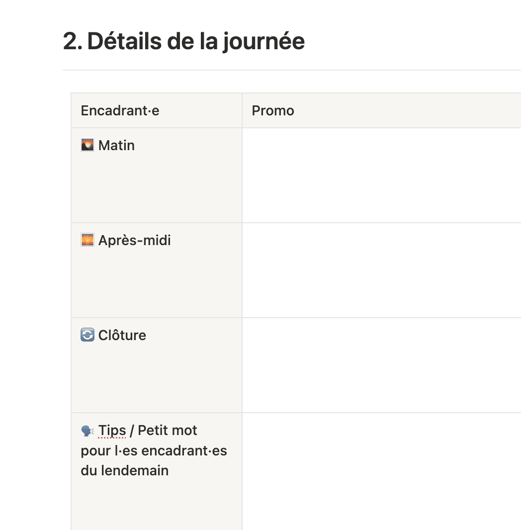 Capture d'écran d'un journal de passation entre formateur·ices, avec espace de commentaires et déroulé temporisé