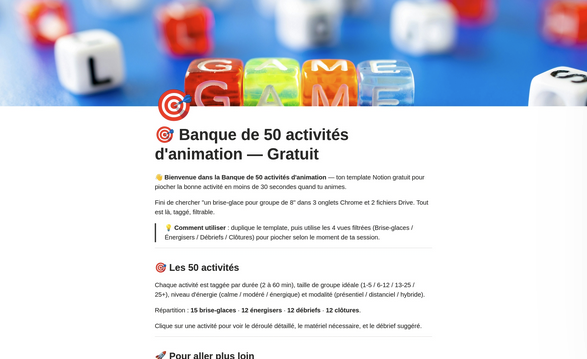 Aperçu Banque de 50 activités d'animation
